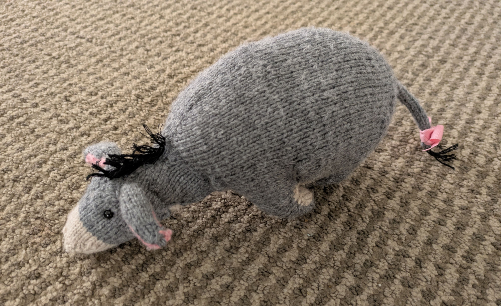 a knitted stuffed Eeyore